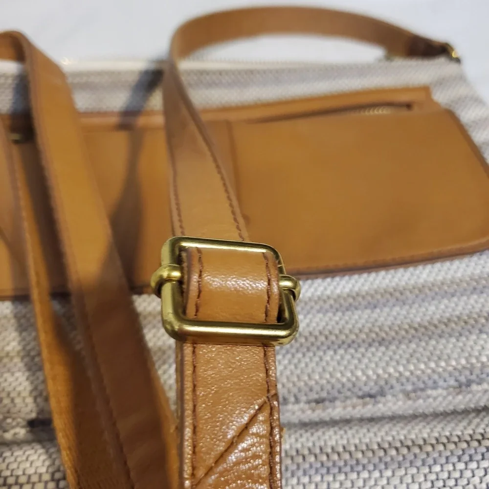 Fossil Women's Kinley Crossbody Tan‎ Bag Leather & Canvas Med Adj Strap